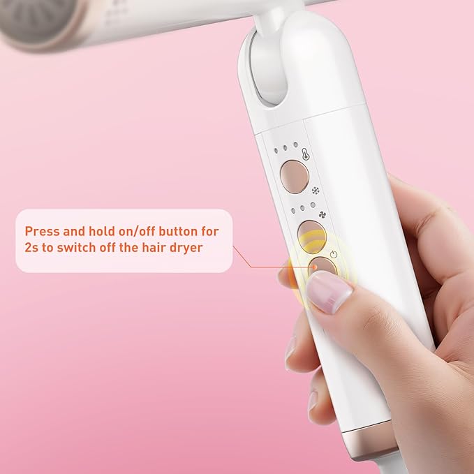 Quico Travel Hair Dryer Dual Voltage, 120000 RPM Brushless Motor Fast Drying Hair Dryers for Women 500 Million Ionic, Thermo-Control Foldable Blow Dryer with Cold, 3 Heat & 3 Speed Settings for Globle