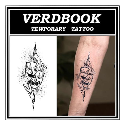 Waterproof Temporary Tattoos: 2-Sheet Tattoo Kit with Realistic Body Stickers, Semi-Permanent Tattoos for Adults Lasting 7-15 Days – Safe for Men & Women, Mask Duality