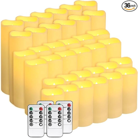 36Pack Flameless LED Candles, Waterproof for Indoor & Outdoor Use, Equipped with 10-Key Remotes & Timer, Ideal for Weddings, Table Decor, Festivals & Home Accents…