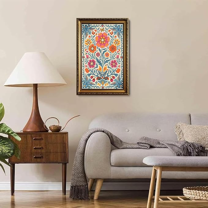 ZLPLLHA Vintage Floral Gold Framed Wall Art Mexican Pictures Wall Decor | Colorful Botanical Canvas Wall Art Latin Paintings Artwork Cottagecore Art Prints For Living Room Bedroom