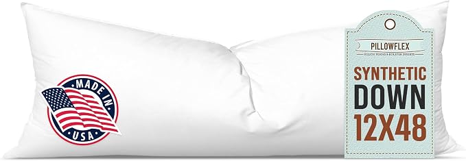 Pillowflex Synthetic Down Pillow Insert 12x48 in - Karate Chop Pillow | Large Rectangle Sham Form, Plush Polyester Cotton Blend, Cloud-Like Comfort, Clump-Resistant Fill, Smooth Elegant Finish
