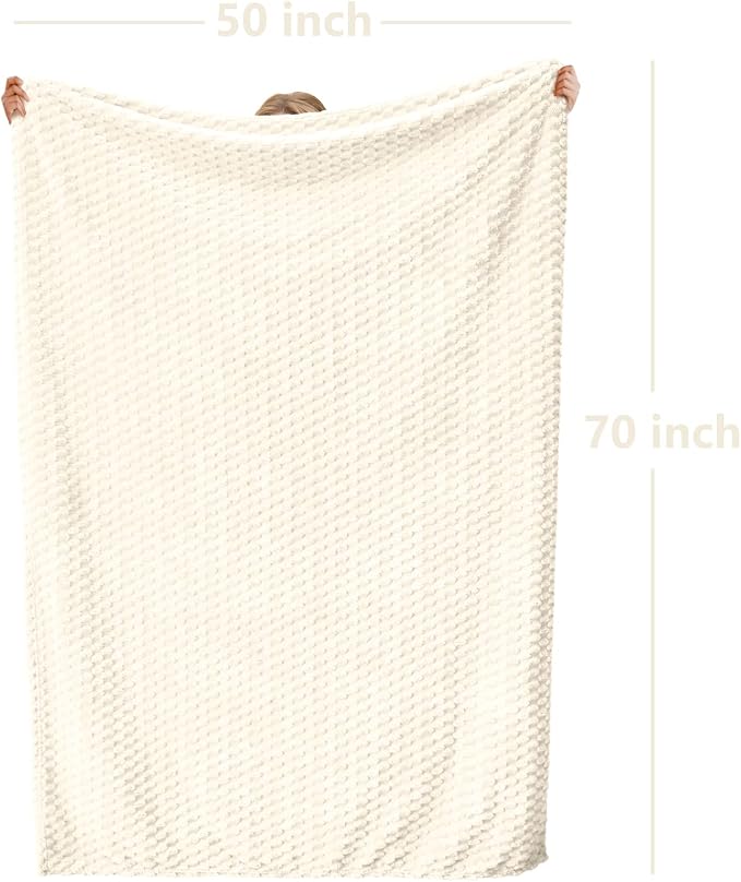 Vessia Flannel Fleece Throw Blanket(50x70 inch), 3D Jacquard Cream Fuzzy and Warm Blanket for Couch,Sofa,Bed,Chair, 300GSM Super Soft Touch Cozy Lightweight Throw for All-Season Home Decor