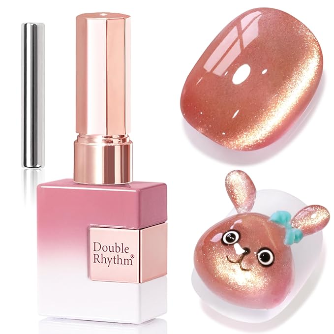 Double Rhythm 15ML Jelly Glass Cat Eye Gel Polish with Magnet Holographic Glitter Shimmer Translucent Sheer Color Salon Soak Off Magnetic Nail at Home (Pink Orange-MC1195)