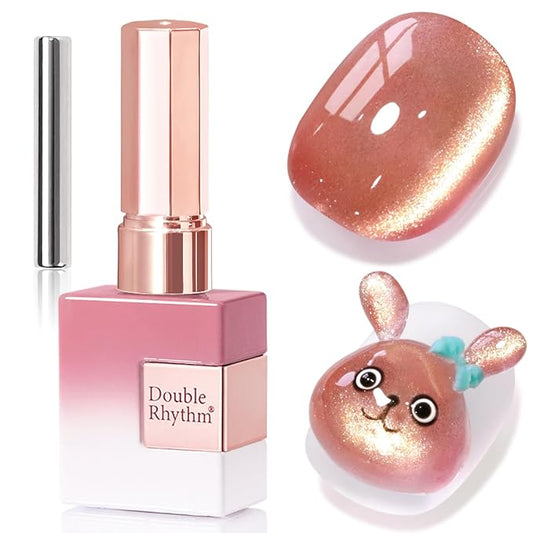 Double Rhythm 15ML Jelly Glass Cat Eye Gel Polish with Magnet Holographic Glitter Shimmer Translucent Sheer Color Salon Soak Off Magnetic Nail at Home (Pink Orange-MC1195)