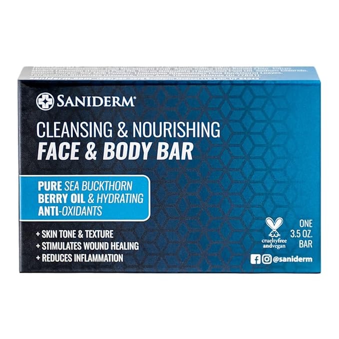 Saniderm Face & Body Bar, Cleansing Soap with Citrus Scent (1 Bar) – Hydrates and Heals Tattoos With Nourishing Sea Buckthorn Oil + Omega 7