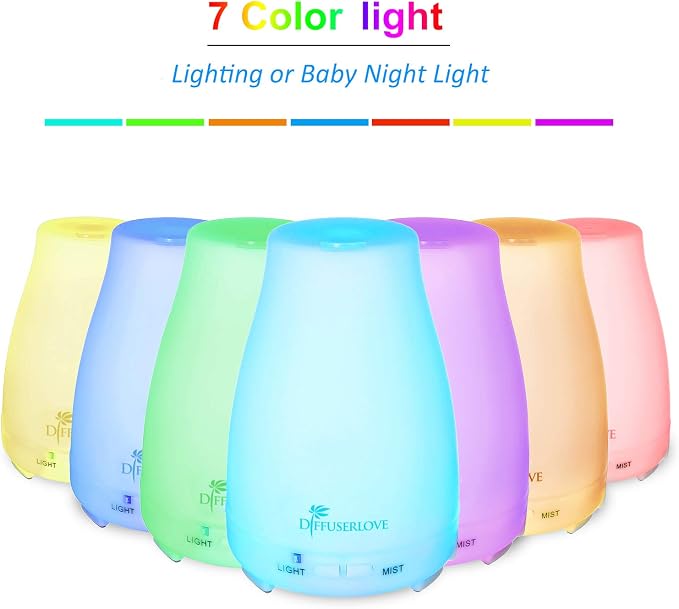 Diffuserlove Essential Oil Diffusers 200ML Remote Control Ultrasonic Mist Humidifiers BPA-Free Aromatherapy Diffuser with 7 Color Lights, Auto Shut-Off for Bedroom Office Kitchen