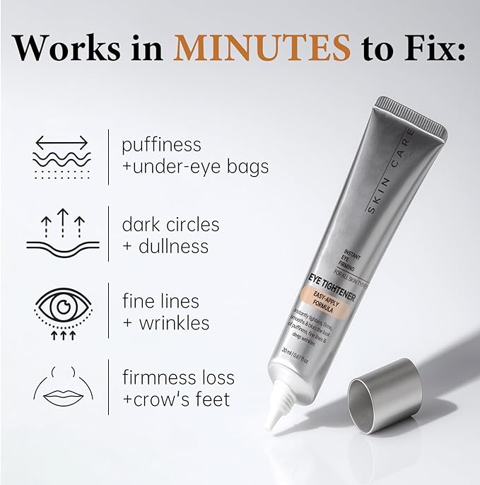 Instant Under Eye Tightener, Instant Firming Temporary Eye Tightener with Brush, Perfection Cream for Fine Lines, Wrinkles & Puffiness, Easy-Wear Formula for All Skin Types