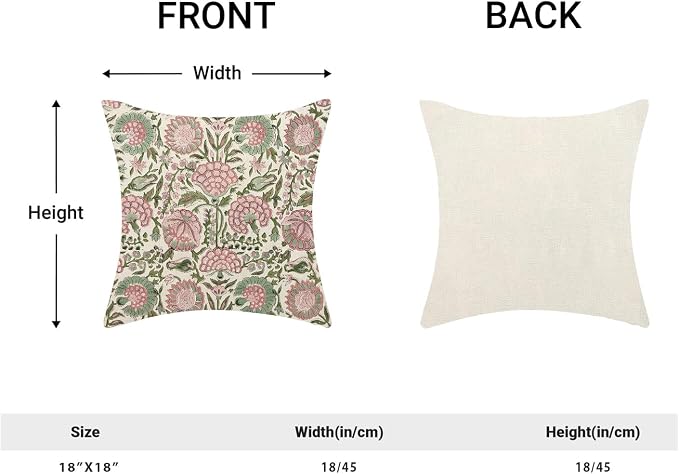 Block Print Pillow Covers 18x18 Inch Pack Of 2 Boho Pink Green Floral Decor Throw Pillow Covers Spring Summer Flower Pillowcase Outdoor Farmhouse Decorative Square Cushion Cover for Sofa Couch
