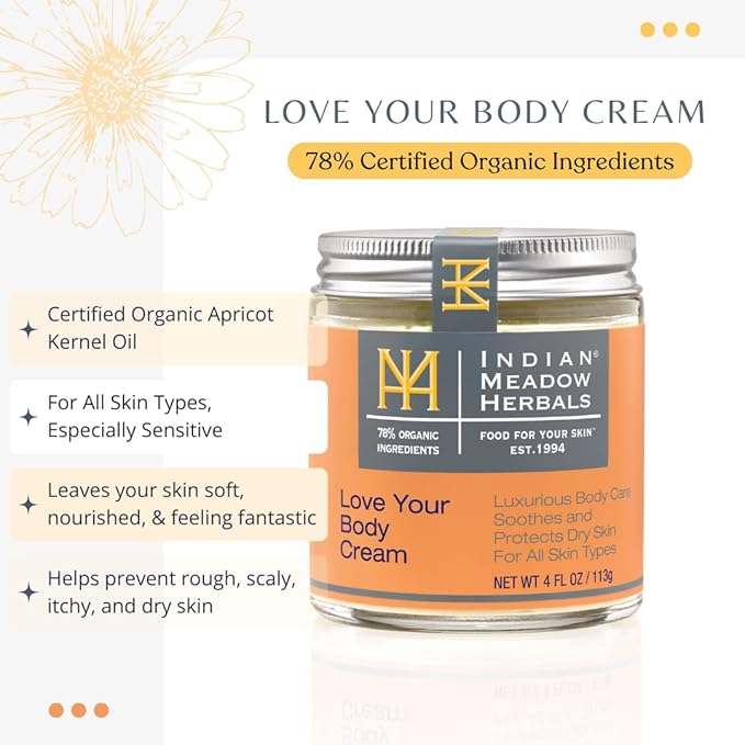 Indian Meadow Herbals Love Your Body Cream (4oz) - Luxurious Ultra Repair Cream Soothes & Protects Dry, Itchy Skin, scaly, sensitive skin. For Face & Body.