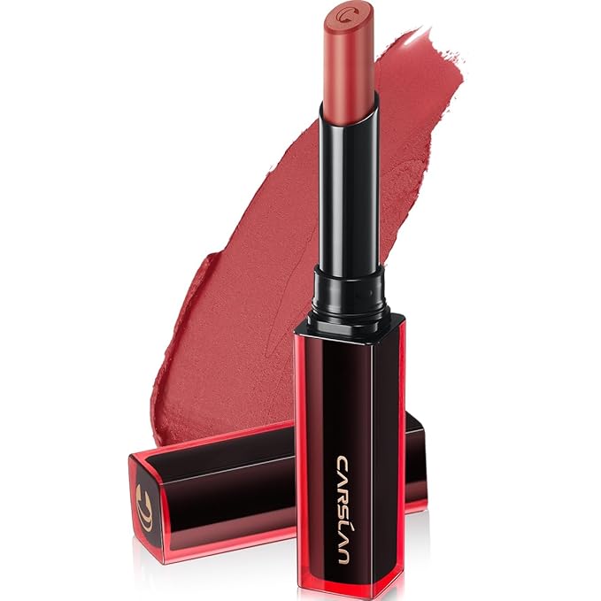 CARSLAN Light Cream Longwear Lipstick, 12H Longlasting Matte Lipstick, High Impact Lip color with Moisturizing Formula with Vitamin E, M07, 0.06 Oz