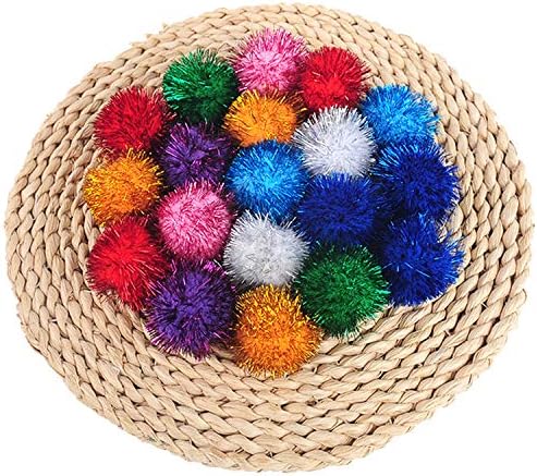 VOVIGGOL 20 Pack 2 Inches Sparkle Balls for Cats, Large Size, Glitter Pom Poms Fuzzy Balls for Cats, Kitten Indoor Assorted Color Random