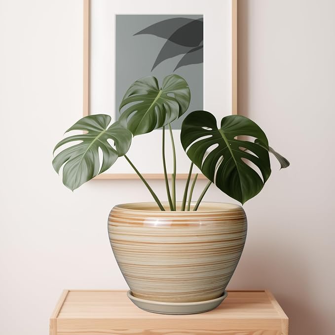 Ceramicfor Ceramic Pot for Plant 10 Inch - Planter for Outdoor Plants Indoor Plant Pot with Drainage Hole Large Planter Round Flower Pot for House Patio Garden Yellow