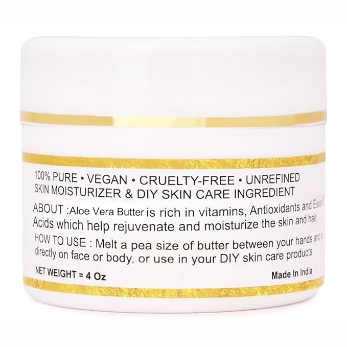 Organic Raw Aloe Vera Butter 100% Pure,Natural & Unrefined| Skin Moisturizer For Face, Body & Hair| 4 OZ/115 GM Ivory / White Grade A | DIY Creams, Balms, Lotions, Soaps| Softens Dry & Tough Skin