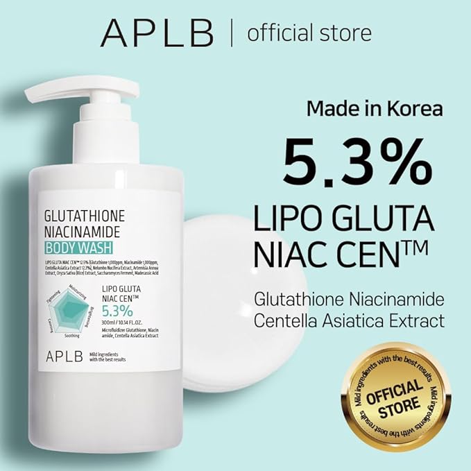 APLB Glutathione Niacinamide Body Wash | LIPO GLUTA NIAC CEN™ 5.3% 10.14 FL.OZ/Korean Skincare, Gentle Ingredients for The Safety of Your Skin, Long Lasting deep Moisture for Soft Skin