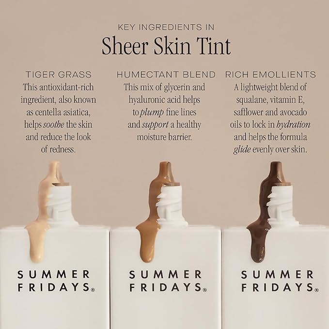 Summer Fridays Sheer Skin Tint - Tinted Moisturizer with Hyaluronic Acid - Helps Diminish Uneven Skin Tone - Sheer to Light Coverage - Shade 2.5 - Light with Cool Peach Undertones (1 Fl Oz)
