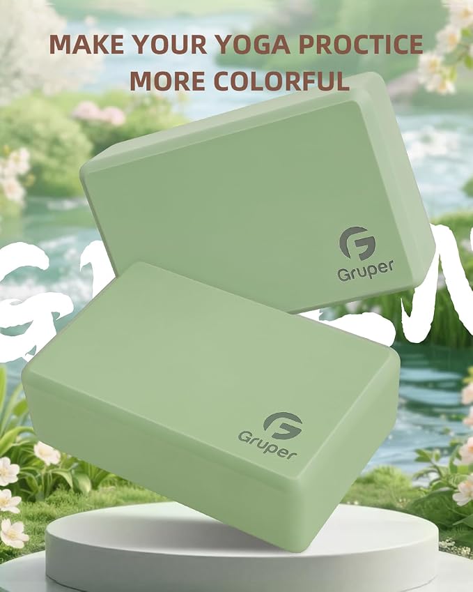 Gruper Yoga Blocks 2 Pack, 9"x6"x3" Exercise Blocks High-Density EVA Foam Blocks with Soft Non-Slip Surface, Lightweight Yoga Props for Yoga Pilates Meditation & Stretching