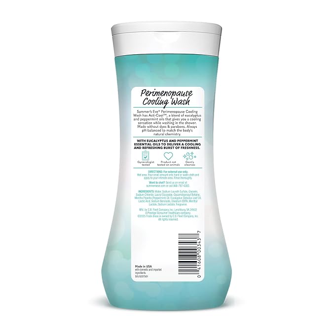 Summer's Eve Perimenopause Cooling Wash, Cooling pH-Balanced Formua with Eucalyptus to Remove Odor, 15 Fl Oz