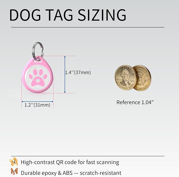 2 Pack QR Code Dog ID Tags for Collar, Personalized Smart Dog Tag with Online Profile, Scan to Contact Owner & View Medical Info, No App No Subscription, Anti-Lost (1.2")