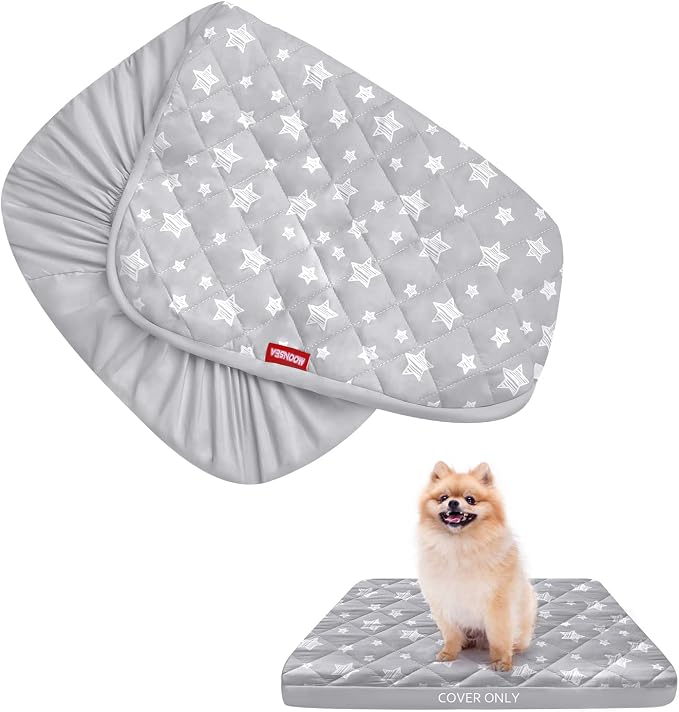 Waterproof Dog Bed Covers Replacement Lovely Grey Star Print, 16x25 Inches | Washable Pet Hair Easy to Remove, Noiseless Quilted Puppy Pet Bed Cover , for Dog/Cat, Cover Only