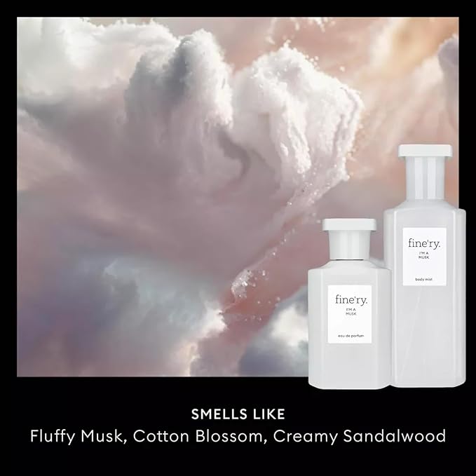 Fine'ry I'm a Musk Perfume for Women & Men, Unisex Cologne - Fluffy Musk, Cotton Blossom & Creamy Sandalwood - Clean, Cozy, Full Size, Long-Lasting Hair & Body Parfum Fragrance (60mL)