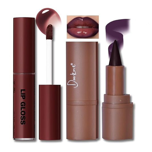 Lip Liner Gloss Set, Purple Plumping Lip Liner Lip Pencil Moisturizing Lightweight Lip Gloss Lip Combo, High Shine Glossy Lip Tint Lip Stain Makeup Long Lasting Lip Contour for Women