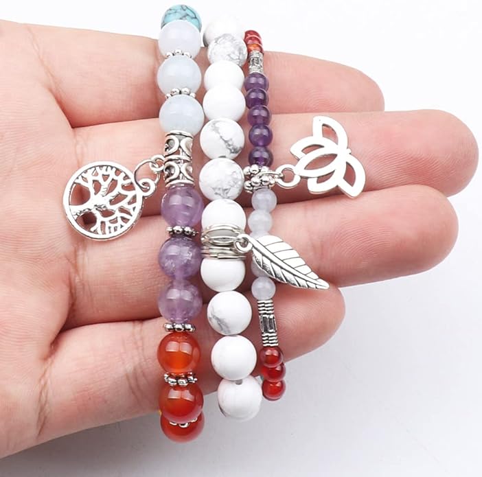 UEUC Tree of Life Yoga Healing Stone Bracelets,Multilayer Lotus Chakra Stone Reiki Bracelet Sets,Anxiety Crystal Natural Stone,for Women Stress Relief