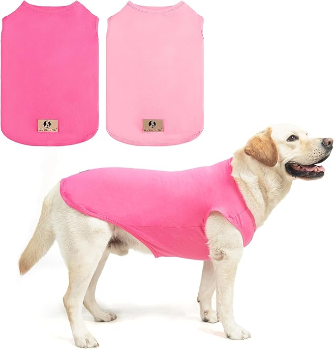 Girl Dog Clothes for Large Dogs, 2 Pack Cotton Summer Dog T Shirts UV & Insect Protection for Outdoor Camping, Anti-Hair Loss & Breathable Sleeveless Pet Vest Tank Tops Apparel, Pink&Rose,XXL