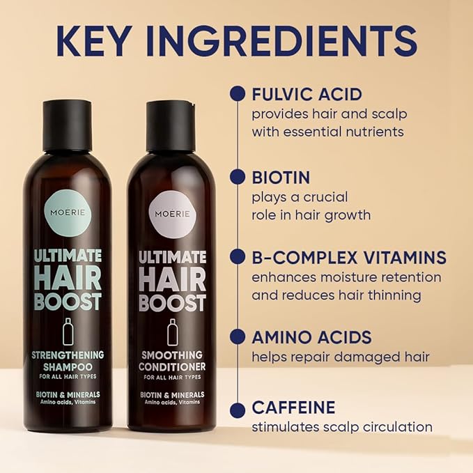 Moerie Shampoo and Conditioner Plus Hair Mask and Spray Mega Pack – The Ultimate Growth Care – For Longer, Thicker, Fuller Hair - Volumizing Products – Paraben & Silicone Free - 4 items