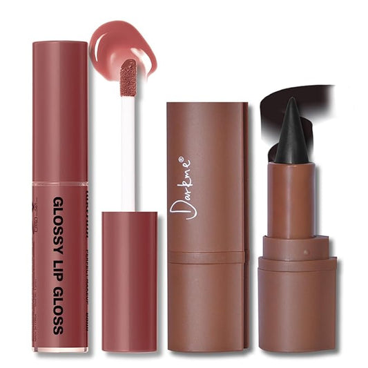 Lip Liner Gloss Set, Black Plumping Lip Liner Lip Pencil Moisturizing Lightweight Lip Gloss Lip Combo, High Shine Glossy Lip Tint Lip Stain Makeup Long Lasting Lip Contour for Women