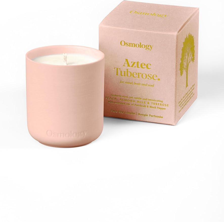 Aztec Tuberose Aromatherapy Candle – Peach, Almond Milk & Tuberose Scented Candle, Plant-Based Wax, Mini 4.5 oz, 15 Hour Burn Time, Floral & Sweet Candle