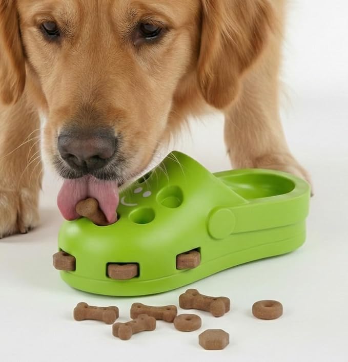 Fuzzl Clog Large Treat Toy for Dogs Puzzle Enrichment Shoe – Natural Rubber Chew Toy – Durable, Interactive Cognitive Feeder – Eco-Friendly, Non-Toxic & Dishwasher Safe – Green