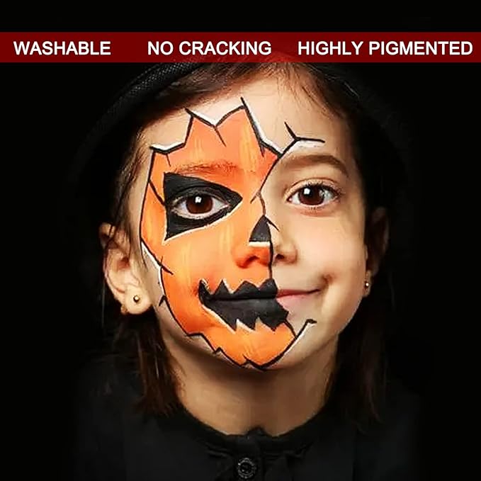 MEICOLY Orange Face Body Paint for Halloween SFX Special Effects Pumpkin Tiger Makeup,2.37Oz Large Tube Water Based Washable Face Paint,Non-Toxic Body Paint for Adults and Children