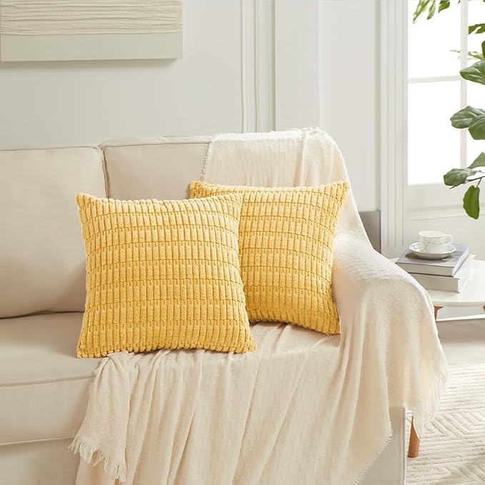 Fancy Homi 4 Packs Decorative Throw Pillow Covers for Living Room Couch Bed, Modern Farmhouse Boho Home Décor Accent Cushion Case, 20" x 20", Yellow