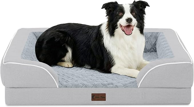 Orthopedic Washable Dog Bed for Medium Dogs, 35x22in, Light Grey | Orthopedic Foam Eases Joint Pressure, Bolsters Supports Head And Neck, Washable Pet Beds, Removable Cover, Non-Slip Bottom