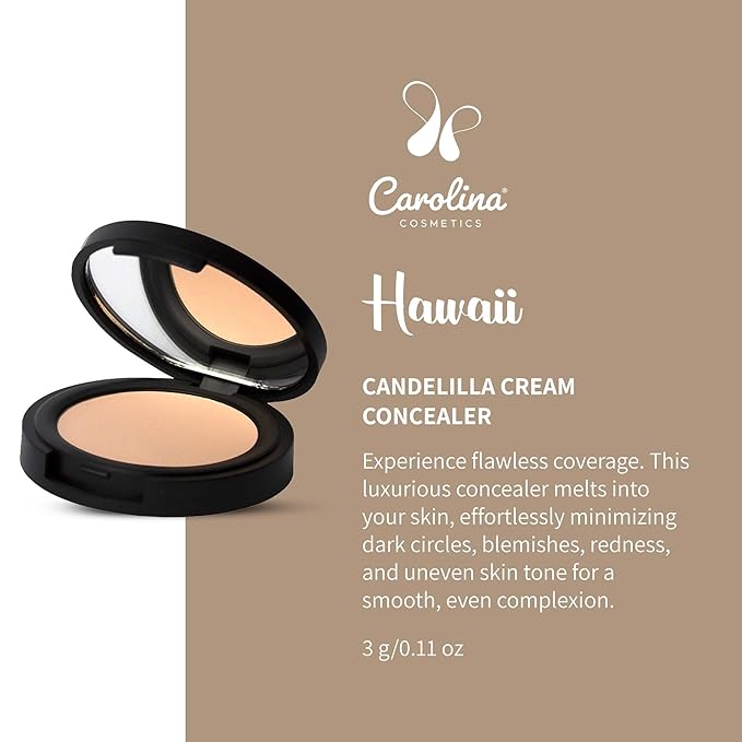 Carolina Cosmetics - Candelilla Cream Concealer in Hawaii Color - Vegan, Non-GMO - Minimizes Dark Circles, Blemishes & Uneven Skin Tone - 0.11 oz