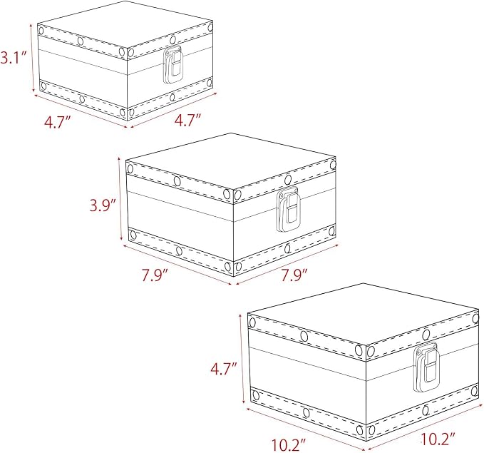 Jolitac Wooden Storage Box Set of 3, Antique-Looking Storage Containers with Secret Compartments Vintage Nesting Keepsake Chests for Jewelry, Cash, Photos Travel-Friendly & Stackable (Map)