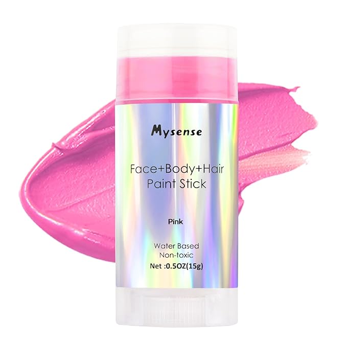 Mysense Hot Pink Face Body Hair Paint Stick,Easter Bunny Face Paint,Water Based Temporary Hair Color,Cream Body Painting for Adults and Children Halloween Cosplay SFX Makeup,0.5oz