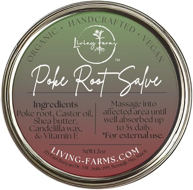Poke Root & Castor Oil Salve - 2oz- Cysts, Boils, Fibroids, Swollen Lymph Nodes, Breast & Joint - Vegan Lymphatic Support Massage Oil - Natural Deep Tissue Relief