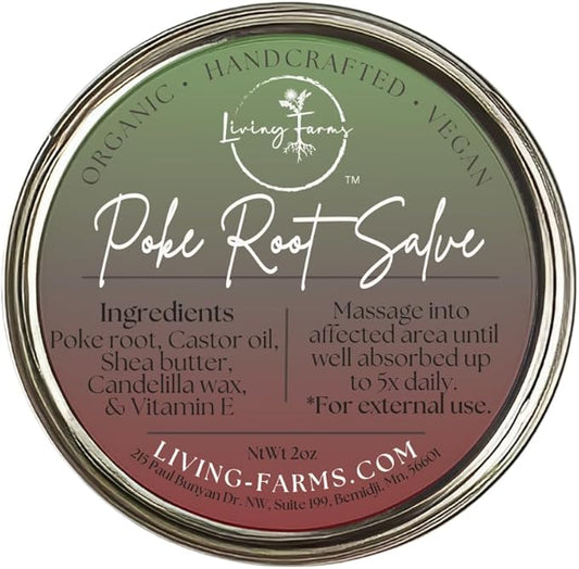 Poke Root & Castor Oil Salve - 2oz- Cysts, Boils, Fibroids, Swollen Lymph Nodes, Breast & Joint - Vegan Lymphatic Support Massage Oil - Natural Deep Tissue Relief