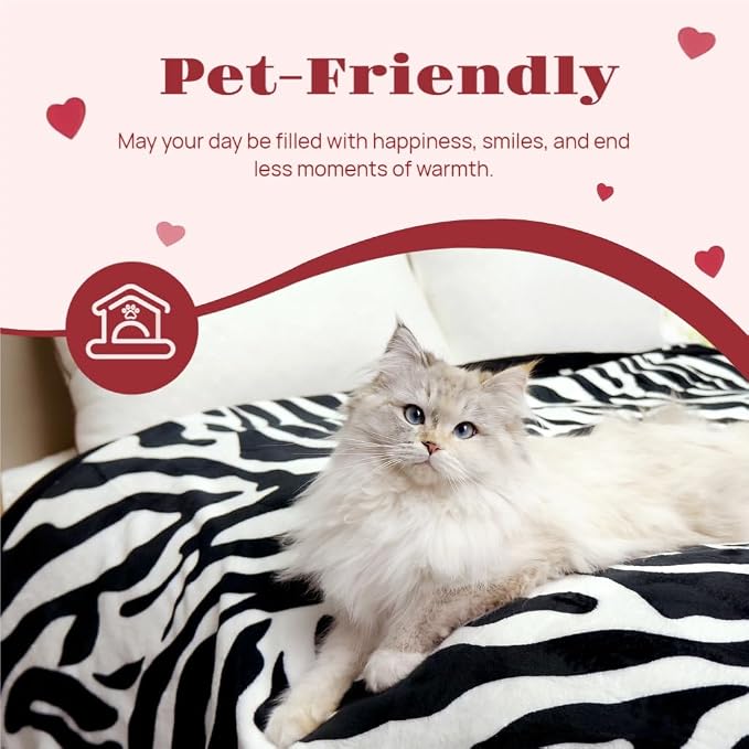 PU MEI Fuzzy Flannel Throw Blanket for Sofa, Couch, Bed, Black and White Zebra Print Blanket Animal - Lightweight Double Sided Cozy Super Soft Blankets, 50" x 60" inches
