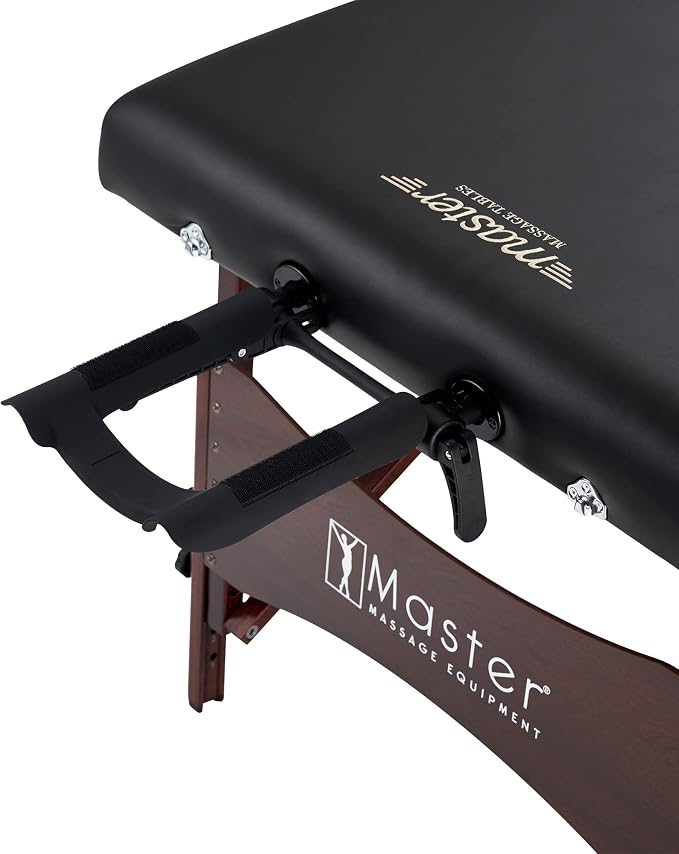 Master Massage 30" Newport Portable Massage Table Package with 2.5" Cushion, Walnut Frame, Steel Cables, Pillow & Accessories – Black