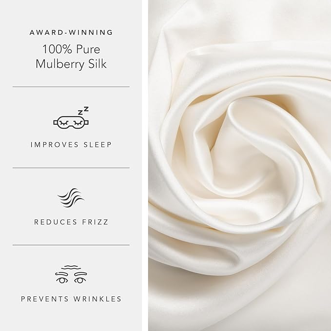 Fishers Finery 25mm 100% Pure Mulberry Silk Pillowcase Set (White Queen 2 Pack)