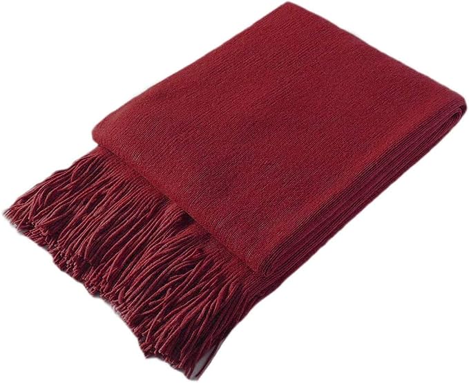 Homiest Red Knitted Throw Blanket with Fringe, 60x80 Inch | Pure Acrylic, Lightweight & Breathable, All-Season Use, Machine Washable, Wrinkle & Fade Resistant, for Couch Sofa And Bed