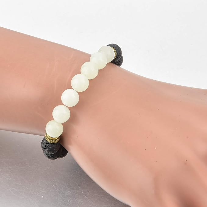 Aqua Glowing Stone & Lava Rock Beaded Adjustable Bracelet for Women & Kids Essential Oil Diffuser for Aromatherapy Ideal for Anti-Stress Anti-Anxiety (Upgraded Adjustable Anti-Loose System)