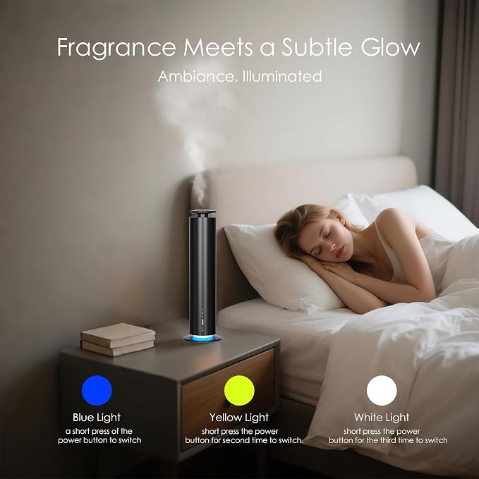 Somniare Waterless Essential Oil Diffuser, 1500 Sq. Ft Coverage Quiet Scent Diffusers for Homes, Hotels, Spas, Adjustable Mist, Included 5 Scent Oils(3.3OZ), Safe for Kids&Pets, Black