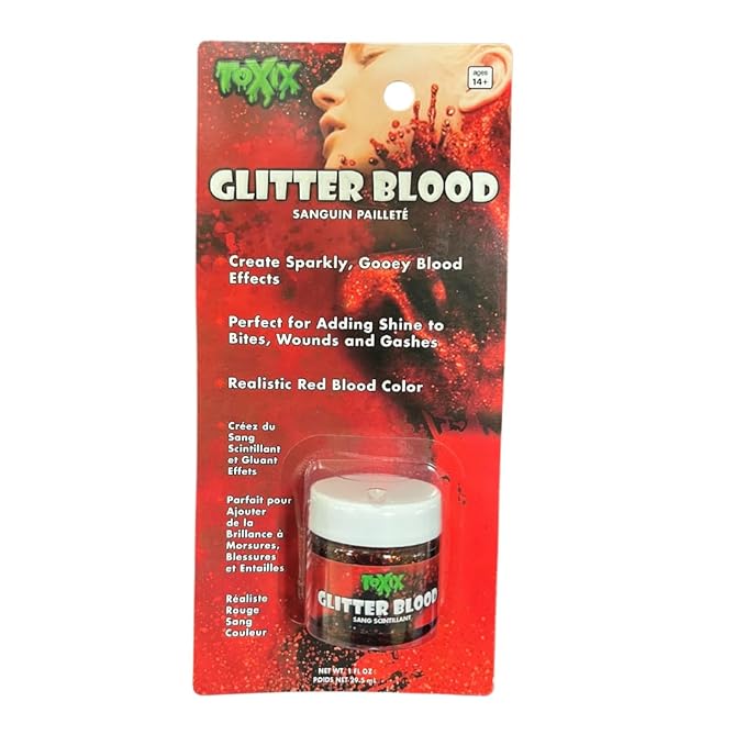 Sparkling Red Glitter Fake Blood - 1 oz | Realistic Halloween Costume Makeup for Gory Effects and Special Effects, Beauty in Glitter Infused Halloween Makeup for Spooky Monster Cosplays