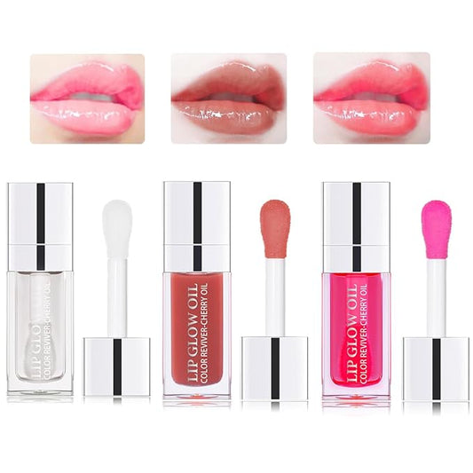 Hydrating Lip Glow Oil Moisturizing Plumping Lip Tint Lip Gloss Transparent Lip Balm Long Lasting Nourishing Repairing Lightening Lip Lines (000#+012#+015#)
