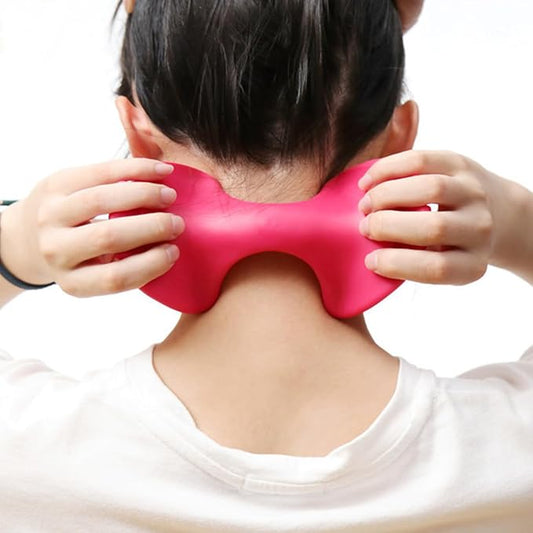 Manual Portable Neck and Cervical Massager Office Acupressure Head and Neck Fatigue Relief Massage (Rose red)
