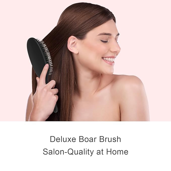 Eagle Fortress Boar Bristle Hair Brush for Women, Detangler Brush for Wet, Dry & Damaged Hair with Long Pins for Thick & Long Hair - Black