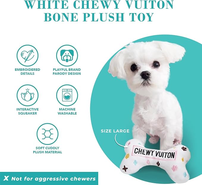 Haute Diggity Dog Chewy Vuiton Bone Plush Dog Toy, Designer Parody Toy